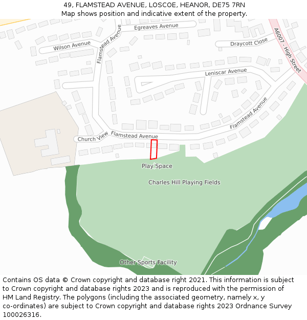 49, FLAMSTEAD AVENUE, LOSCOE, HEANOR, DE75 7RN: Location map and indicative extent of plot