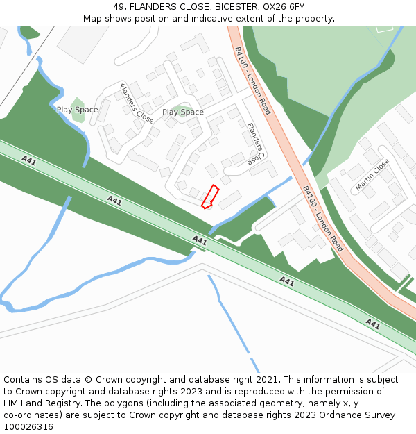 49, FLANDERS CLOSE, BICESTER, OX26 6FY: Location map and indicative extent of plot