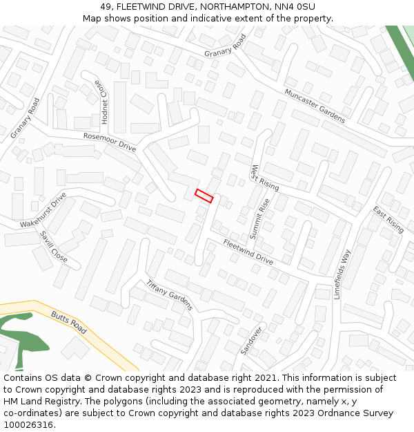 49, FLEETWIND DRIVE, NORTHAMPTON, NN4 0SU: Location map and indicative extent of plot