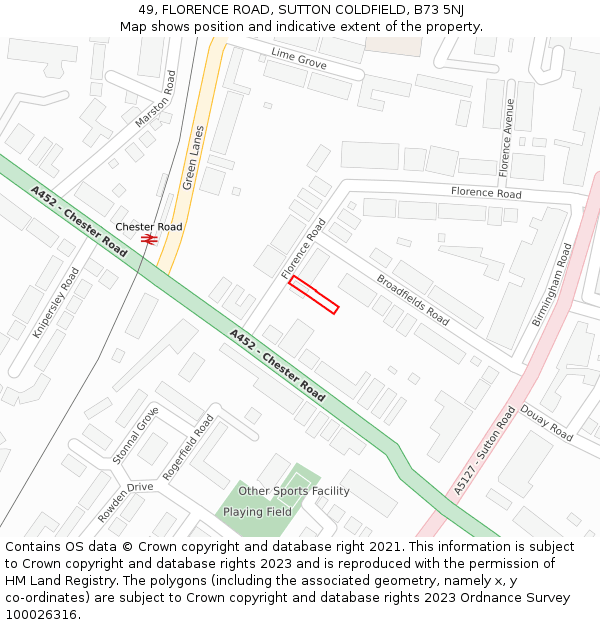 49, FLORENCE ROAD, SUTTON COLDFIELD, B73 5NJ: Location map and indicative extent of plot