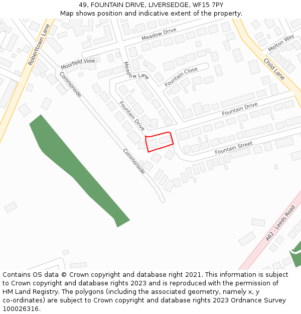 49, FOUNTAIN DRIVE, LIVERSEDGE, WF15 7PY: Location map and indicative extent of plot