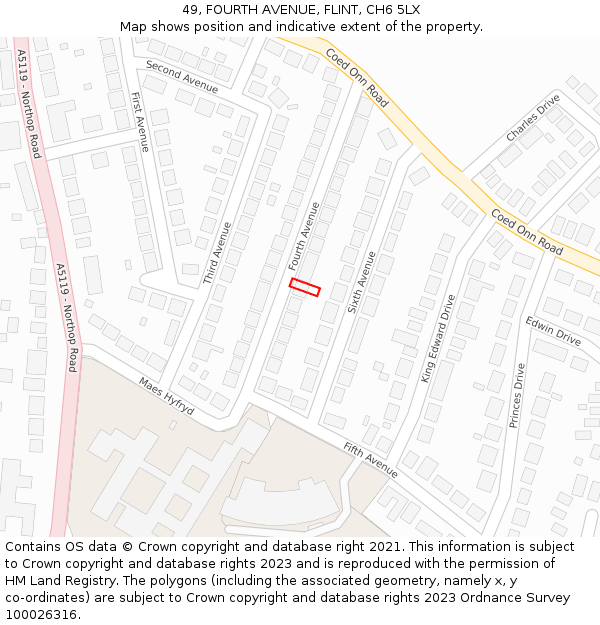49, FOURTH AVENUE, FLINT, CH6 5LX: Location map and indicative extent of plot