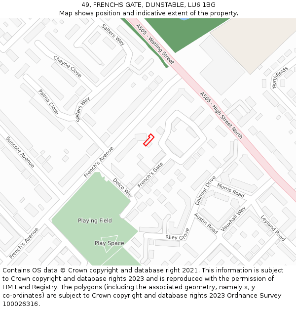 49, FRENCHS GATE, DUNSTABLE, LU6 1BG: Location map and indicative extent of plot