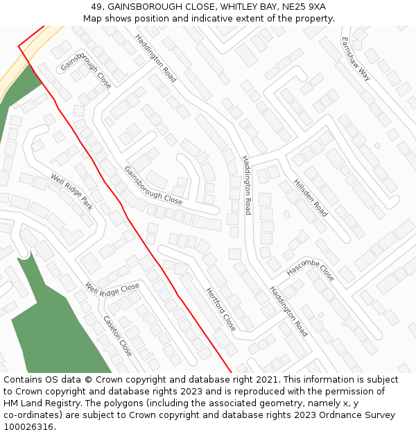 49, GAINSBOROUGH CLOSE, WHITLEY BAY, NE25 9XA: Location map and indicative extent of plot