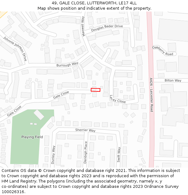 49, GALE CLOSE, LUTTERWORTH, LE17 4LL: Location map and indicative extent of plot