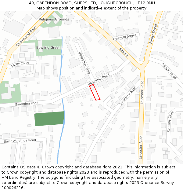 49, GARENDON ROAD, SHEPSHED, LOUGHBOROUGH, LE12 9NU: Location map and indicative extent of plot