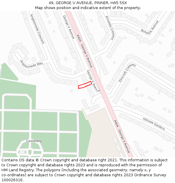 49, GEORGE V AVENUE, PINNER, HA5 5SX: Location map and indicative extent of plot