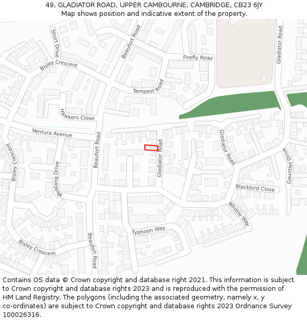 49, GLADIATOR ROAD, UPPER CAMBOURNE, CAMBRIDGE, CB23 6JY: Location map and indicative extent of plot
