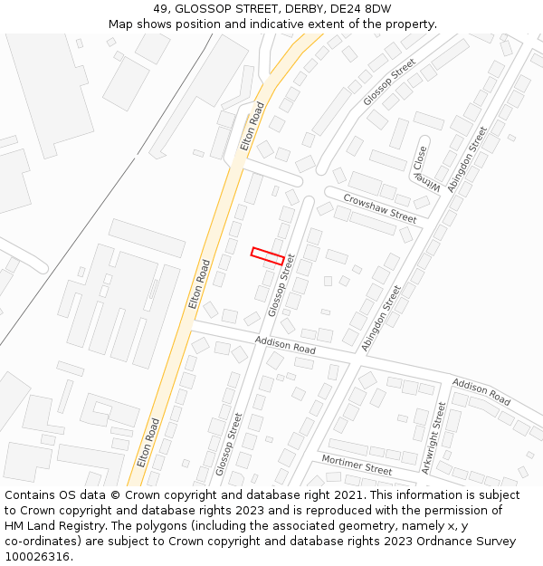 49, GLOSSOP STREET, DERBY, DE24 8DW: Location map and indicative extent of plot