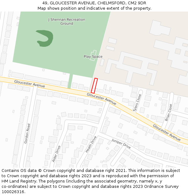 49, GLOUCESTER AVENUE, CHELMSFORD, CM2 9DR: Location map and indicative extent of plot