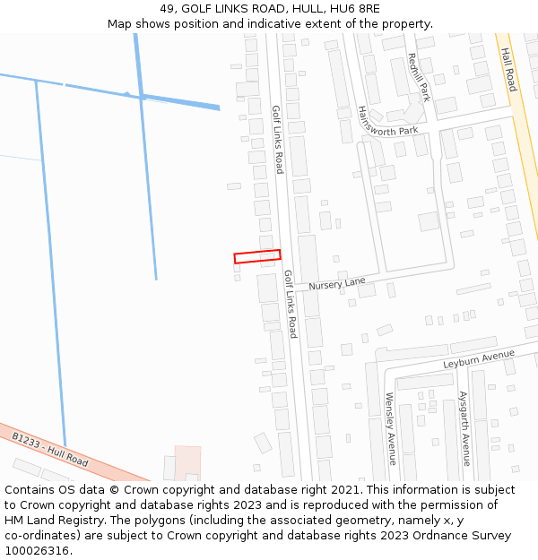 49, GOLF LINKS ROAD, HULL, HU6 8RE: Location map and indicative extent of plot