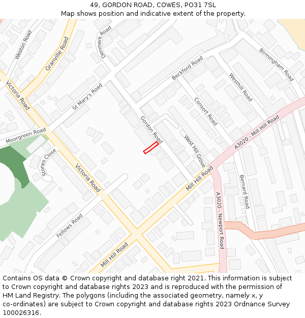 49, GORDON ROAD, COWES, PO31 7SL: Location map and indicative extent of plot