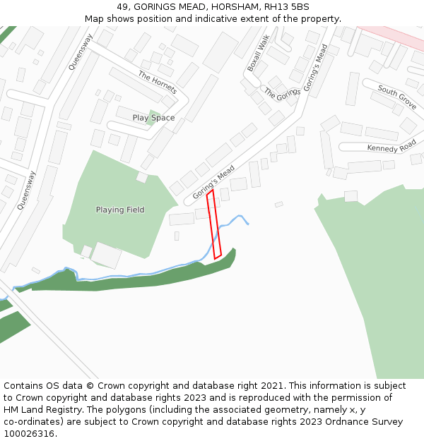 49, GORINGS MEAD, HORSHAM, RH13 5BS: Location map and indicative extent of plot