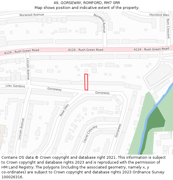 49, GORSEWAY, ROMFORD, RM7 0RR: Location map and indicative extent of plot
