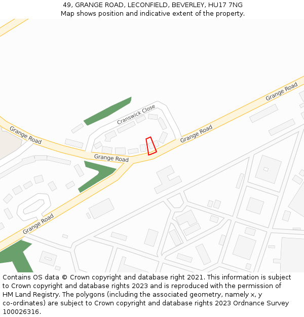 49, GRANGE ROAD, LECONFIELD, BEVERLEY, HU17 7NG: Location map and indicative extent of plot