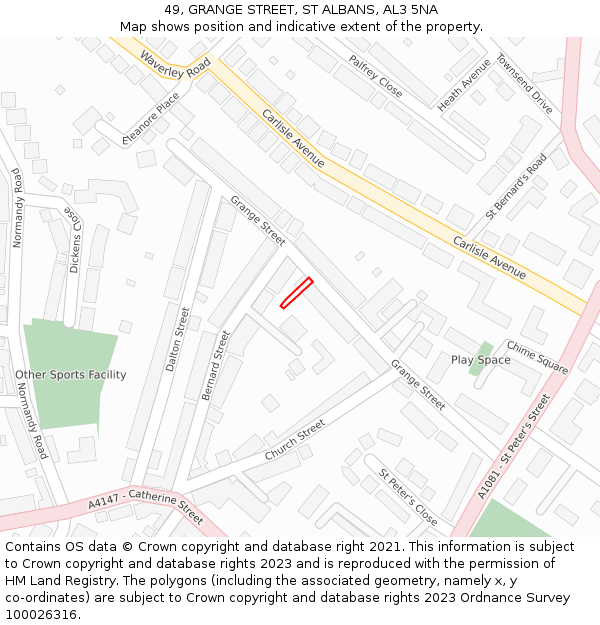 49, GRANGE STREET, ST ALBANS, AL3 5NA: Location map and indicative extent of plot