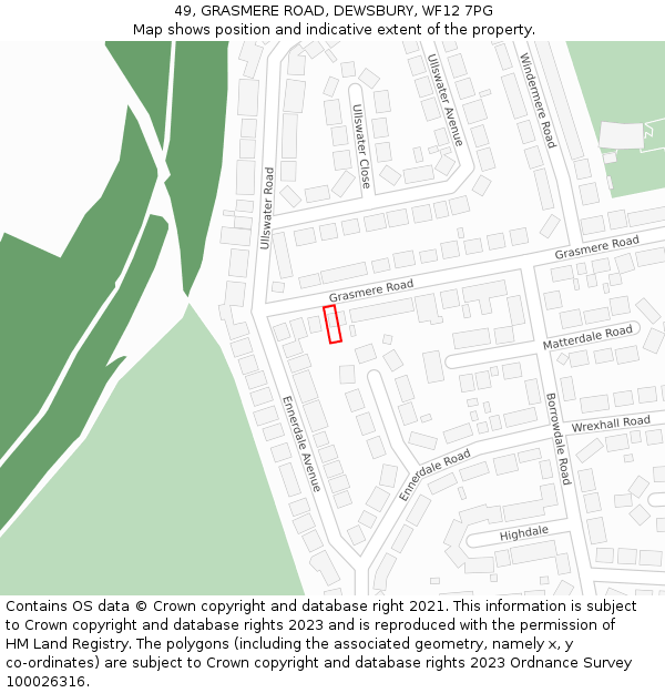 49, GRASMERE ROAD, DEWSBURY, WF12 7PG: Location map and indicative extent of plot