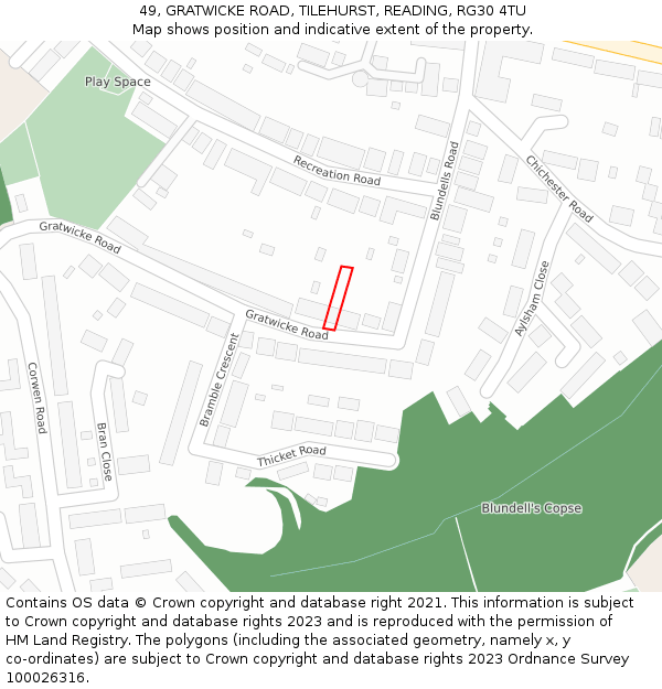 49, GRATWICKE ROAD, TILEHURST, READING, RG30 4TU: Location map and indicative extent of plot