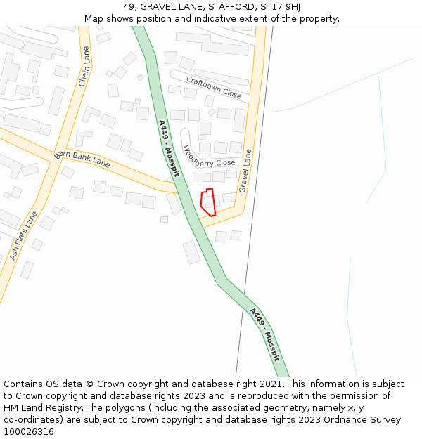 49, GRAVEL LANE, STAFFORD, ST17 9HJ: Location map and indicative extent of plot