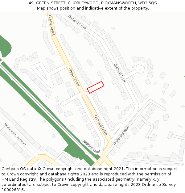 49, GREEN STREET, CHORLEYWOOD, RICKMANSWORTH, WD3 5QS: Location map and indicative extent of plot