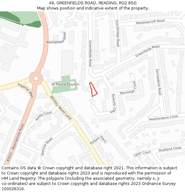49, GREENFIELDS ROAD, READING, RG2 8SG: Location map and indicative extent of plot