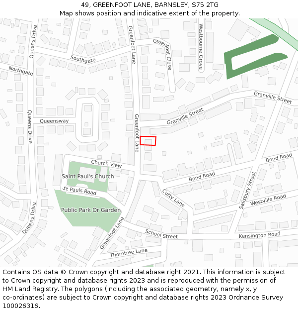 49, GREENFOOT LANE, BARNSLEY, S75 2TG: Location map and indicative extent of plot