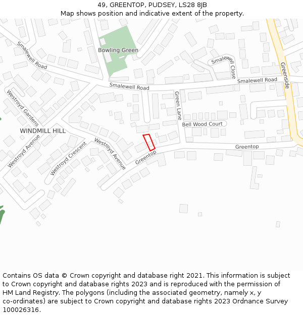 49, GREENTOP, PUDSEY, LS28 8JB: Location map and indicative extent of plot