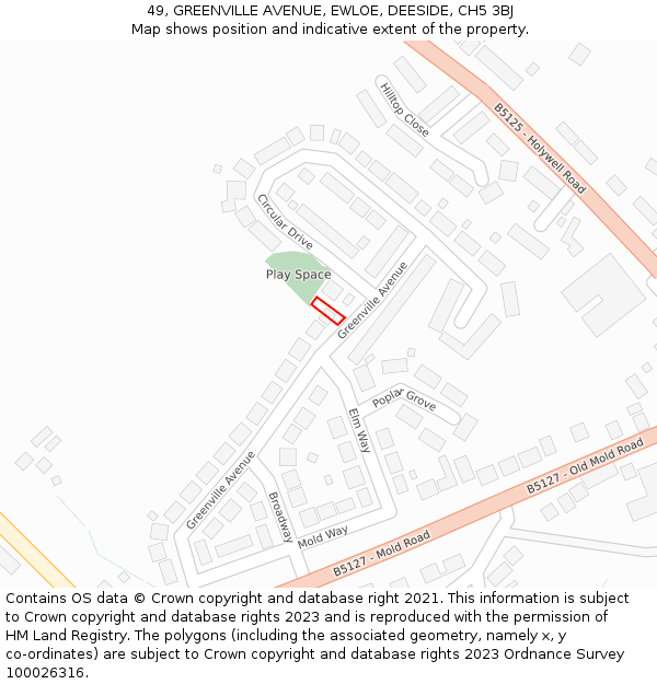 49, GREENVILLE AVENUE, EWLOE, DEESIDE, CH5 3BJ: Location map and indicative extent of plot