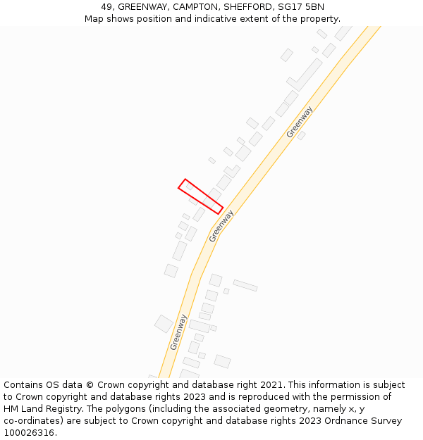 49, GREENWAY, CAMPTON, SHEFFORD, SG17 5BN: Location map and indicative extent of plot