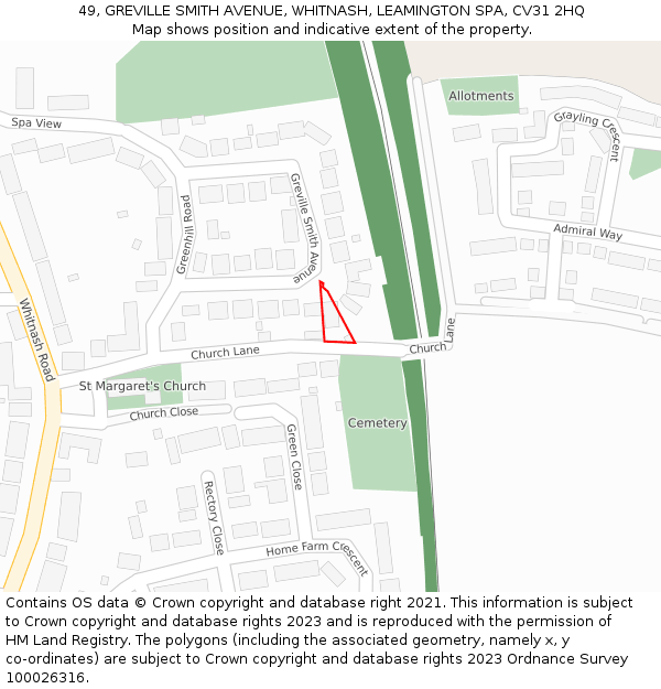 49, GREVILLE SMITH AVENUE, WHITNASH, LEAMINGTON SPA, CV31 2HQ: Location map and indicative extent of plot