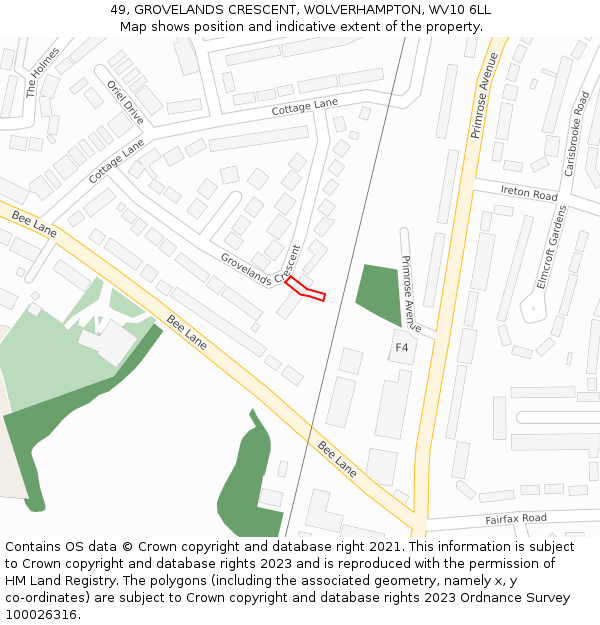49, GROVELANDS CRESCENT, WOLVERHAMPTON, WV10 6LL: Location map and indicative extent of plot