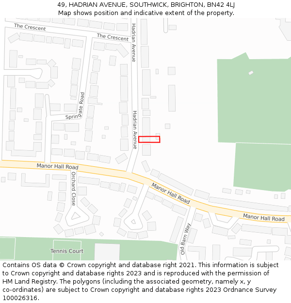 49, HADRIAN AVENUE, SOUTHWICK, BRIGHTON, BN42 4LJ: Location map and indicative extent of plot
