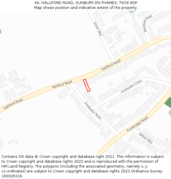 49, HALLIFORD ROAD, SUNBURY-ON-THAMES, TW16 6DP: Location map and indicative extent of plot