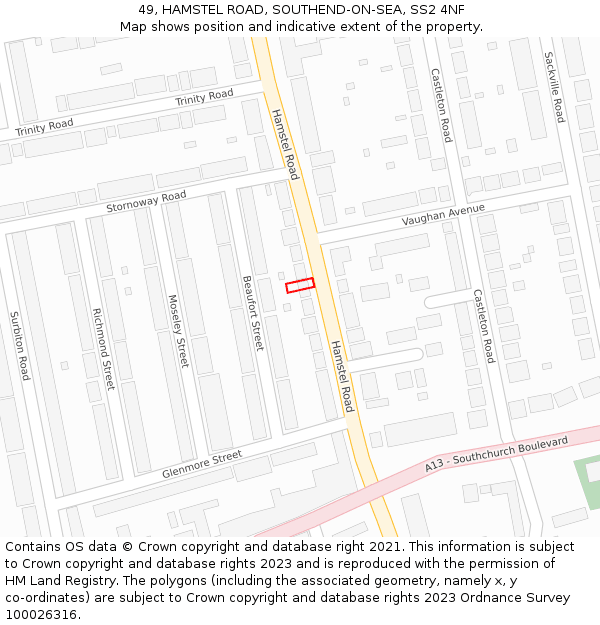 49, HAMSTEL ROAD, SOUTHEND-ON-SEA, SS2 4NF: Location map and indicative extent of plot