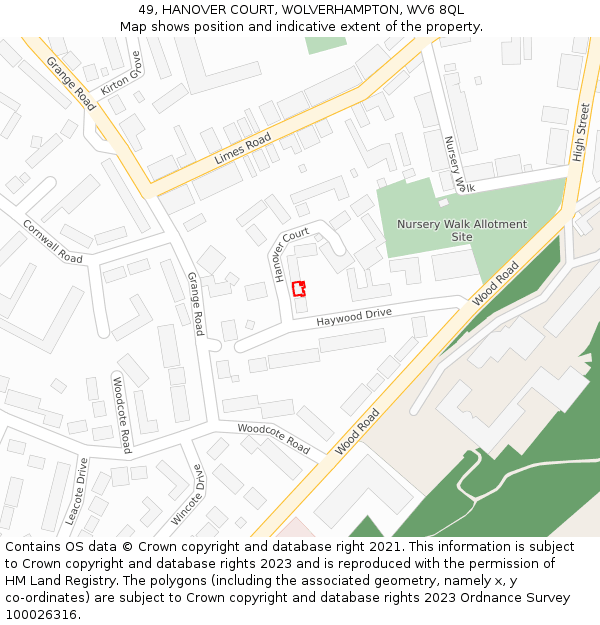 49, HANOVER COURT, WOLVERHAMPTON, WV6 8QL: Location map and indicative extent of plot