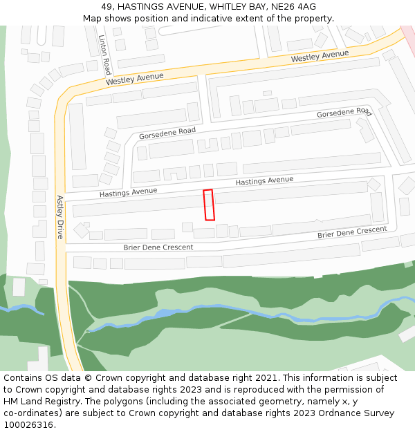 49, HASTINGS AVENUE, WHITLEY BAY, NE26 4AG: Location map and indicative extent of plot