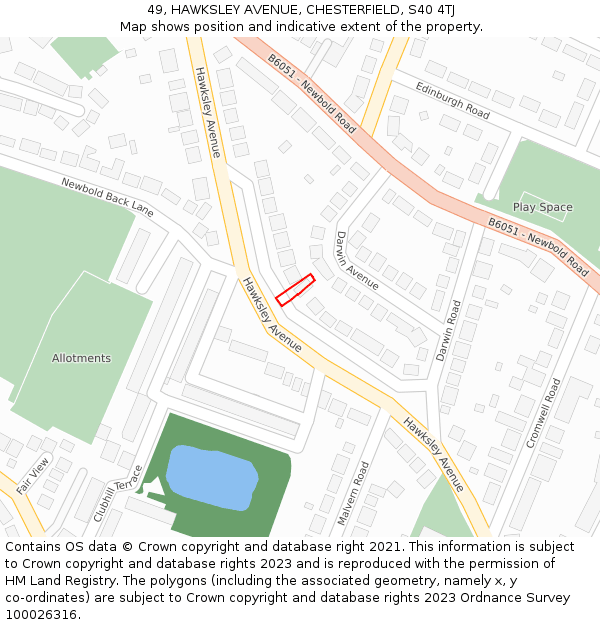 49, HAWKSLEY AVENUE, CHESTERFIELD, S40 4TJ: Location map and indicative extent of plot
