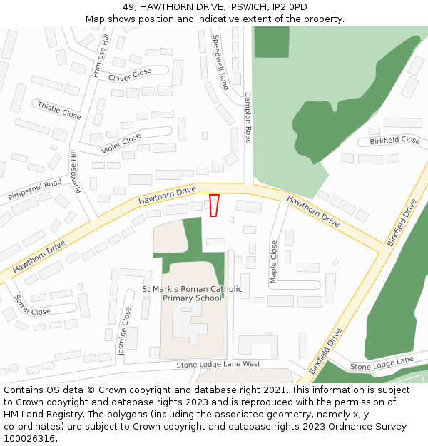 49, HAWTHORN DRIVE, IPSWICH, IP2 0PD: Location map and indicative extent of plot