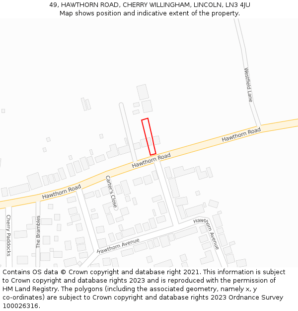 49, HAWTHORN ROAD, CHERRY WILLINGHAM, LINCOLN, LN3 4JU: Location map and indicative extent of plot