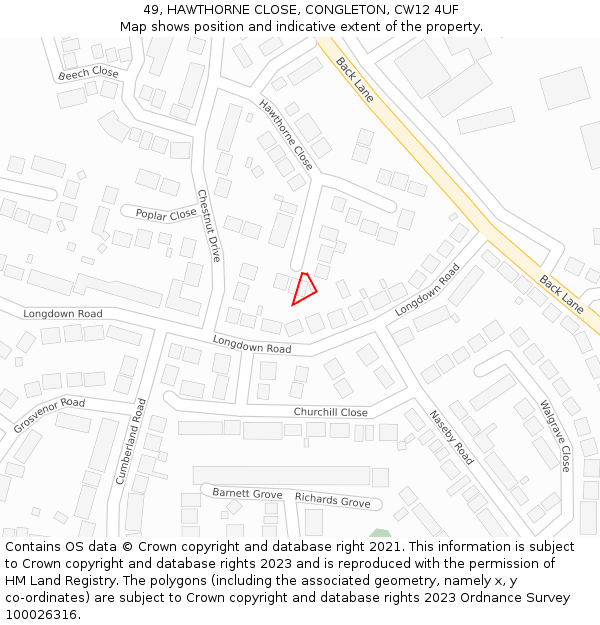 49, HAWTHORNE CLOSE, CONGLETON, CW12 4UF: Location map and indicative extent of plot