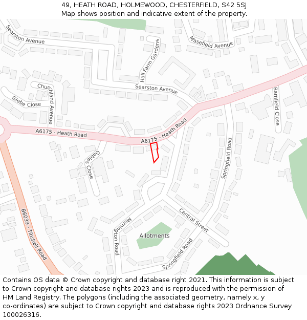 49, HEATH ROAD, HOLMEWOOD, CHESTERFIELD, S42 5SJ: Location map and indicative extent of plot