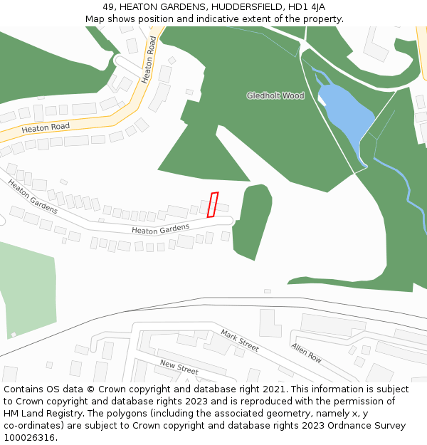 49, HEATON GARDENS, HUDDERSFIELD, HD1 4JA: Location map and indicative extent of plot