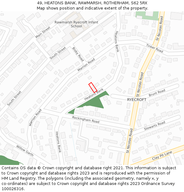49, HEATONS BANK, RAWMARSH, ROTHERHAM, S62 5RX: Location map and indicative extent of plot