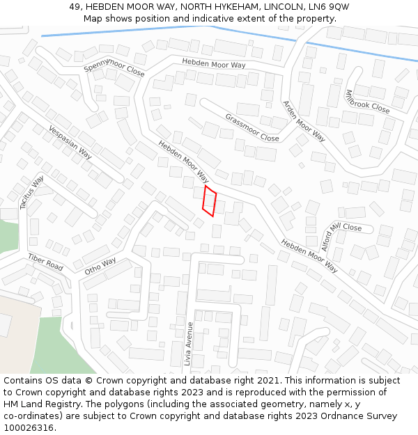 49, HEBDEN MOOR WAY, NORTH HYKEHAM, LINCOLN, LN6 9QW: Location map and indicative extent of plot