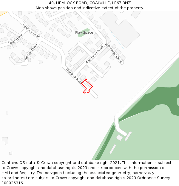 49, HEMLOCK ROAD, COALVILLE, LE67 3NZ: Location map and indicative extent of plot
