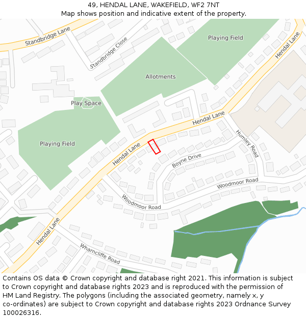 49, HENDAL LANE, WAKEFIELD, WF2 7NT: Location map and indicative extent of plot