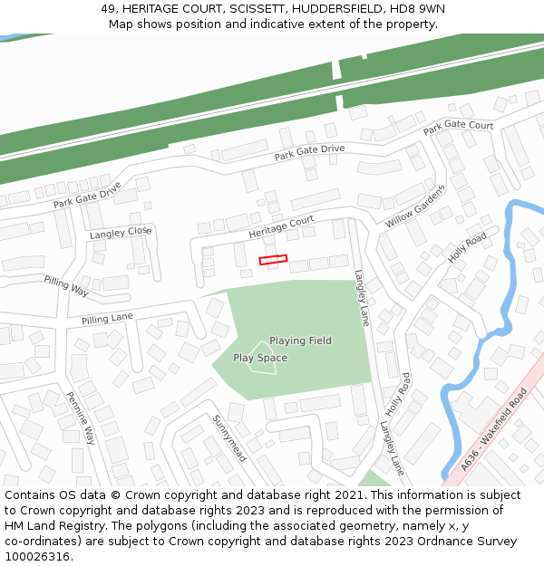 49, HERITAGE COURT, SCISSETT, HUDDERSFIELD, HD8 9WN: Location map and indicative extent of plot