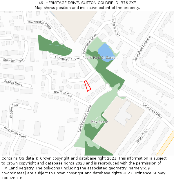 49, HERMITAGE DRIVE, SUTTON COLDFIELD, B76 2XE: Location map and indicative extent of plot