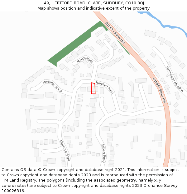 49, HERTFORD ROAD, CLARE, SUDBURY, CO10 8QJ: Location map and indicative extent of plot