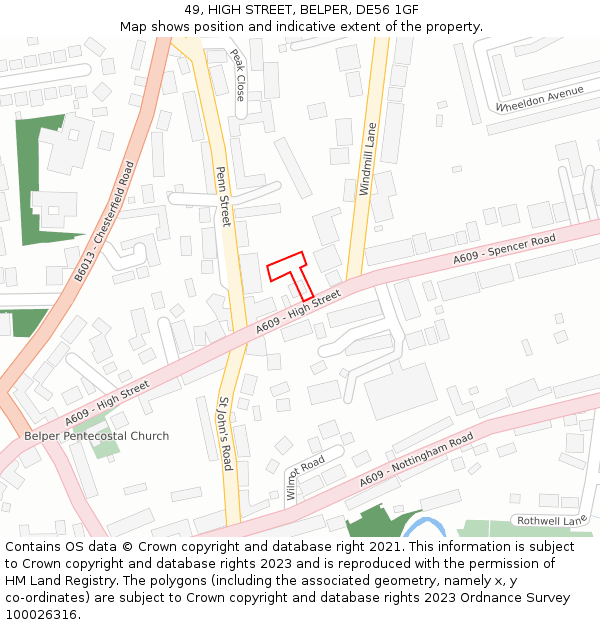 49, HIGH STREET, BELPER, DE56 1GF: Location map and indicative extent of plot